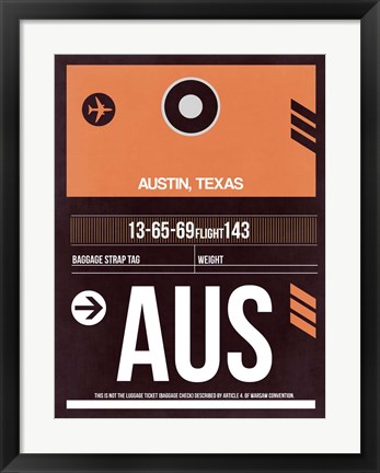 Framed AUS Austin Luggage Tag 2 Print