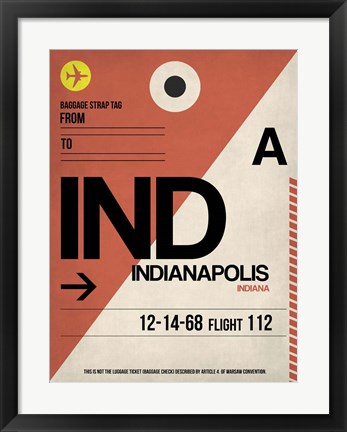 Framed IND Indianapolis Luggage Tag 1 Print