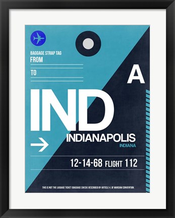 Framed IND Indianapolis Luggage Tag 2 Print