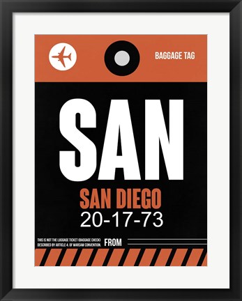 Framed SAN San Diego Luggage Tag 3 Print