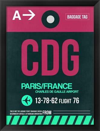 Framed CDG Paris Luggage Tag 1 Print