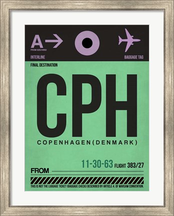 Framed CPH Copenhagen Luggage Tag 1 Print