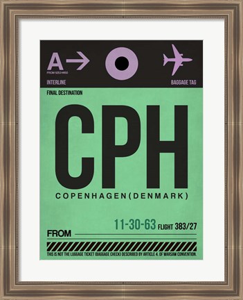 Framed CPH Copenhagen Luggage Tag 1 Print