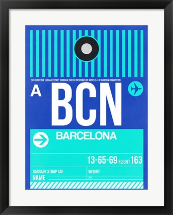 Framed BCN Barcelona Luggage Tag 2 Print