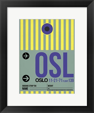 Framed OSL Oslo Luggage Tag 1 Print