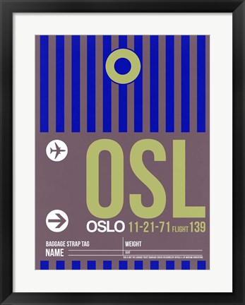 Framed OSL Oslo Luggage Tag 2 Print