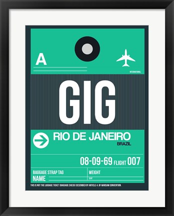 Framed GIG Rio De Janeiro Luggage Tag 1 Print