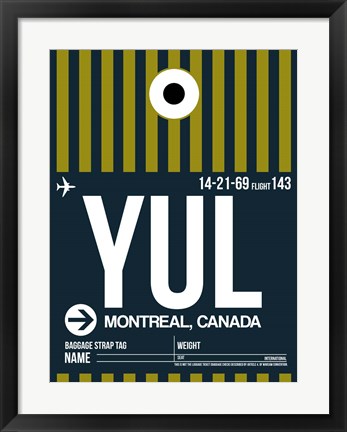 Framed YUL Montreal Luggage Tag 1 Print