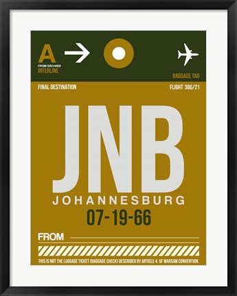 Framed JNB Johannesburg Luggage Tag 1 Print