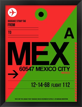 Framed MEX Mexico City Luggage Tag 2 Print