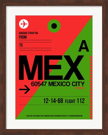 Framed MEX Mexico City Luggage Tag 2 Print