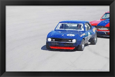 Framed Chevy Camaro on Race Track Print