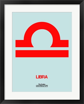 Framed Libra Zodiac Sign Red Print