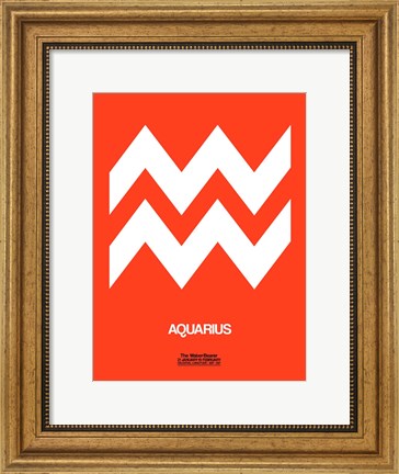 Framed Aquarius Zodiac Sign White on Orange Print