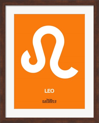 Framed Leo Zodiac Sign White on Orange Print