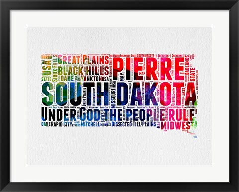 Framed South Dakota Watercolor Word Cloud Print