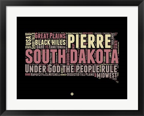 Framed South Dakota Word Cloud 2 Print