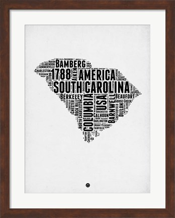 Framed South Carolina Word Cloud 1 Print