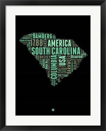 Framed South Carolina Word Cloud 2 Print