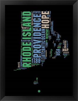 Framed Rhode Island Word Cloud 2 Print