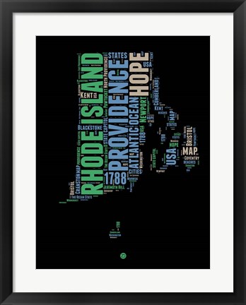 Framed Rhode Island Word Cloud 2 Print