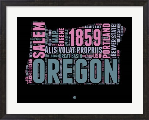 Framed Oregon Word Cloud 2 Print