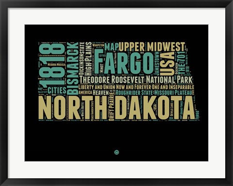 Framed North Dakota Word Cloud 1 Print