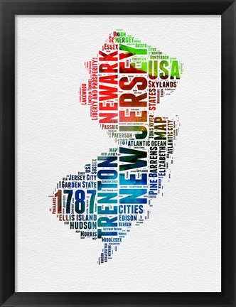 Framed New Jersey Watercolor Word Cloud Print