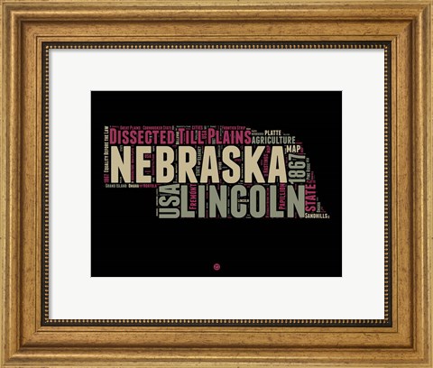 Framed Nebraska Word Cloud 1 Print