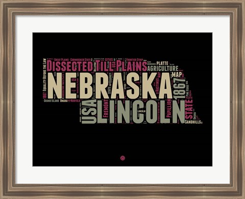 Framed Nebraska Word Cloud 1 Print