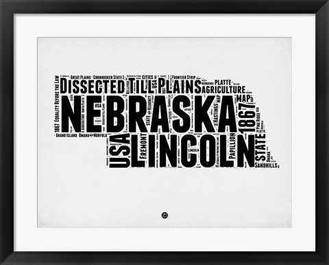 Framed Nebraska Word Cloud 2 Print