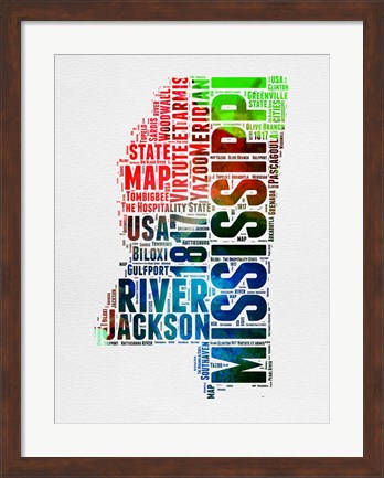 Framed Mississippi Watercolor Word Cloud Print