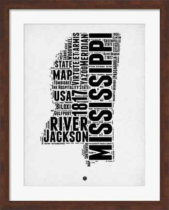 Framed Mississippi Word Cloud 2 Print