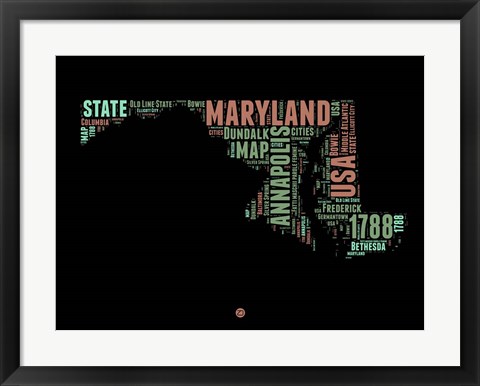 Framed Maryland Word Cloud 1 Print