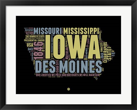 Framed Iowa Word Cloud 1 Print