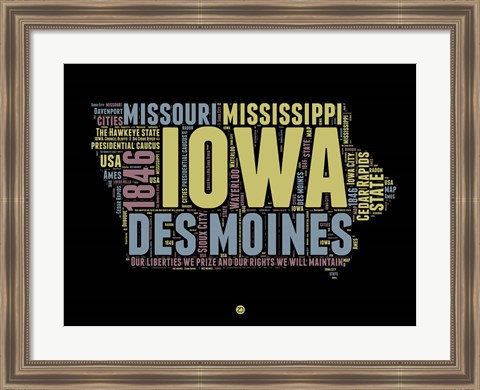 Framed Iowa Word Cloud 1 Print