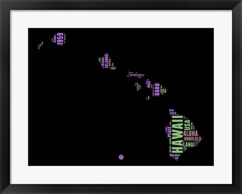 Framed Hawaii Word Cloud 1 Print