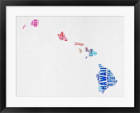 Framed Hawaii Watercolor Word Cloud Print