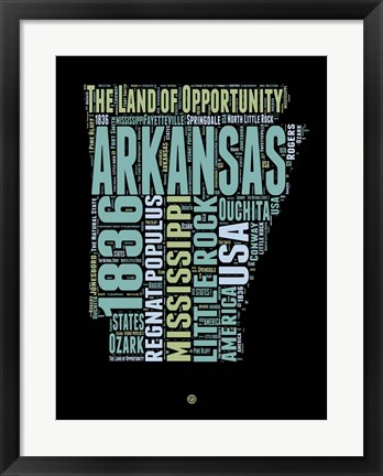 Framed Arkansas Word Cloud 1 Print