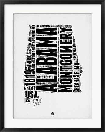 Framed Alabama Word Cloud 2 Print