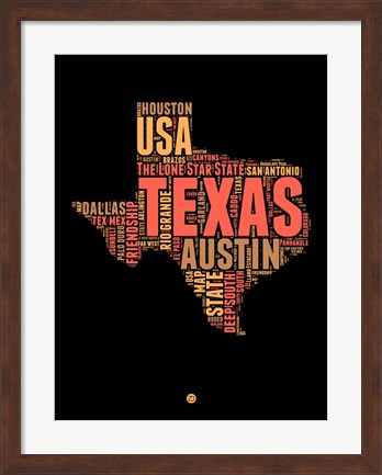 Framed Texas Word Cloud 1 Print