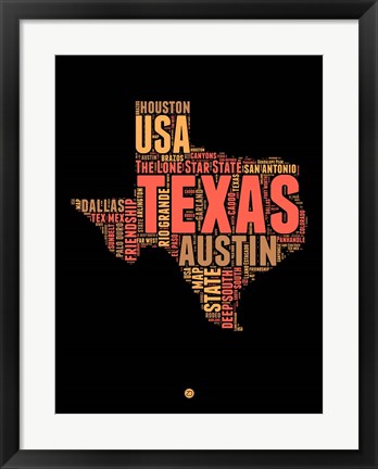 Framed Texas Word Cloud 1 Print