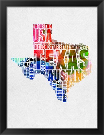 Framed Texas Watercolor Word Cloud Print