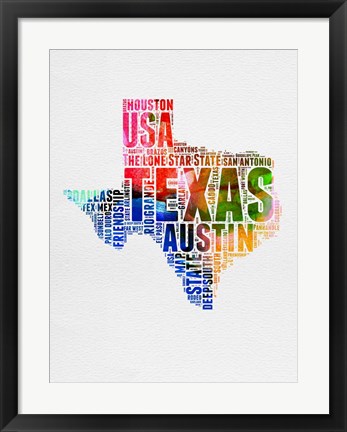 Framed Texas Watercolor Word Cloud Print