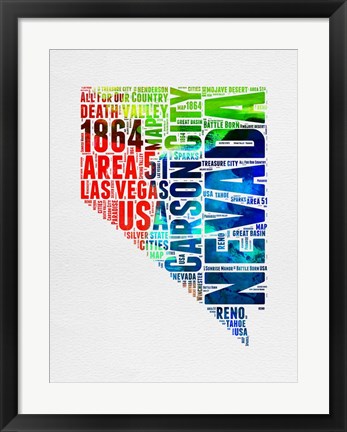 Framed Nevada Watercolor Word Cloud Print