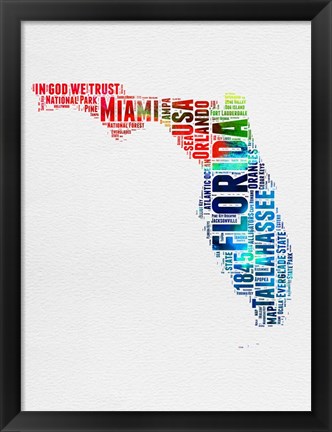 Framed Florida Watercolor Word Cloud Print