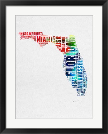 Framed Florida Watercolor Word Cloud Print