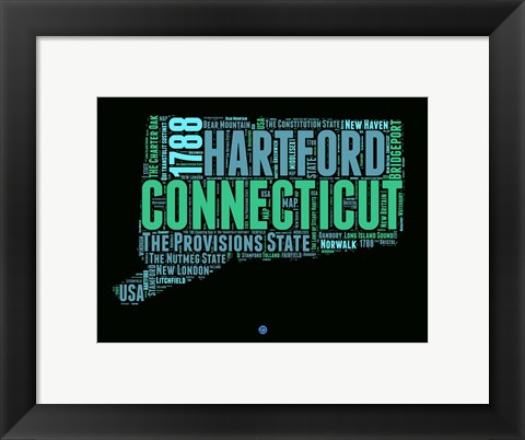 Framed Connecticut Word Cloud 1 Print