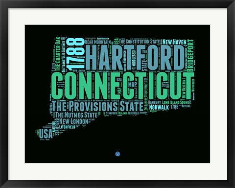 Framed Connecticut Word Cloud 1 Print