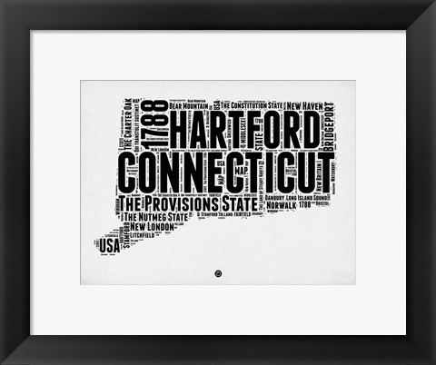 Framed Connecticut Word Cloud 2 Print